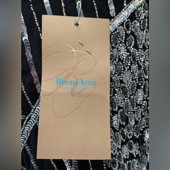 Reem Acra Plunging V-Neck Beaded Gown Sequined Maxi Dress - Picture 10 of 15